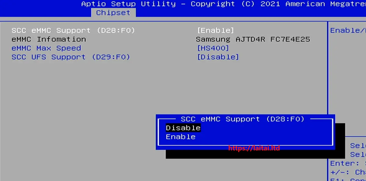 BIOS 禁用 eMMC